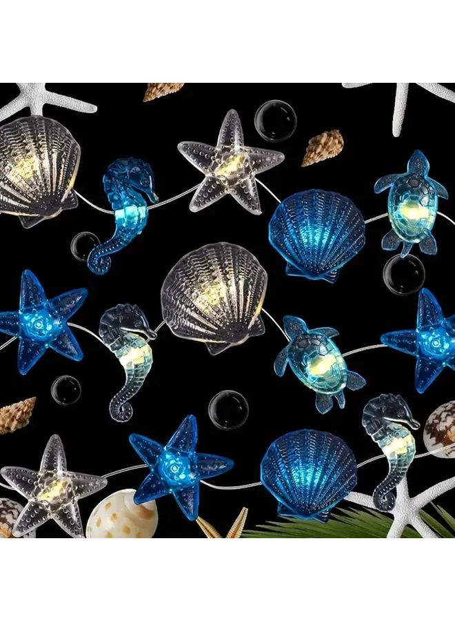 20LED Warm Light Ocean Beach Fairy String Lights Starfish Seashells Turtle Seahorses - Image 2