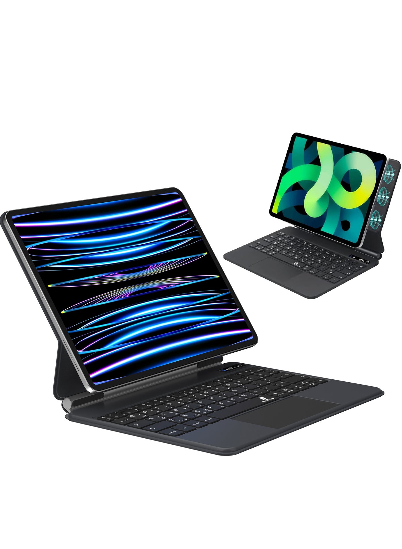 Rock Pow Arabic Magic Keyboard for iPad Pro 13 Inch Case (M5/M4) 2025/2024 with Easy-Set Magnetic Stand Back Cover, Smart Trackpad Backlit Keyboard Power Display Case for iPad Pro 13 inch