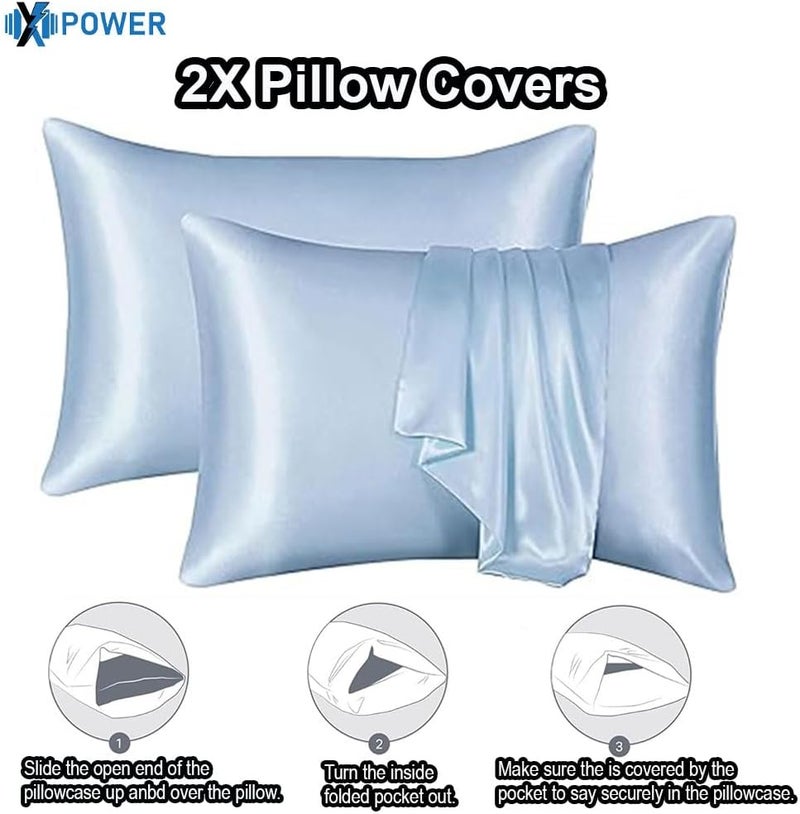 Xpower Silk Bedsheet 3-Piece Set - Luxury Silk Sheets for Superior Comfort and Body Care - Hypoallergenic flat Bed Sheet with 2 Pillowcases (Sky Blue, Queen (U.S. Standard)) - Image 3