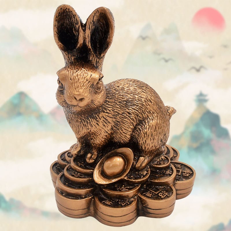 Fengshuibringluck 2023 New Year Zodiac Rabbit Resin Table Top Decor New Life  Longevity and Prosperity Home Statue - Image 3