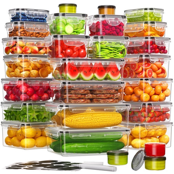 54PIECE FOOD STORAGE CONTAINERS WITH LIDS27 CONTAINERS 27 LIDS PLASTIC FOOD CONTAINERS FOR PANTRY KITCHEN STORAGE AND ORGANIZATION BPAFREE LEAK PROOF REUSABLE WITH LABELS PEN
