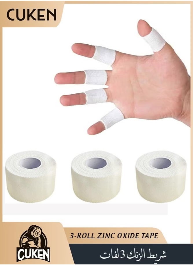 Cuken 3-Roll Zinc Oxide Tape, Breathable Wrist Finger Strapping Tape Cohesive Bandage Flexible- 2.5cm X 10m  - Image 1