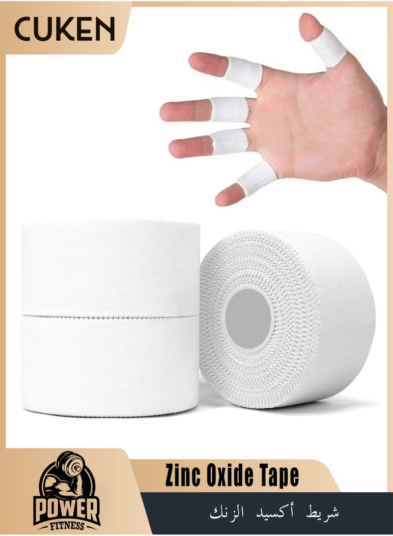 ساكن شريط أكسيد الزنك ثلاثي اللفات، شريط رياضي يسمح بمرور الهواء، شريط رياضي قطني خالٍ من اللاتكس، شريط لربط المعصم والأصابع، حماية صلبة للمفاصل أثناء تمارين البيسبول والتنس والجيم، 2.5 سم × 10 م، أبيض - Image 1