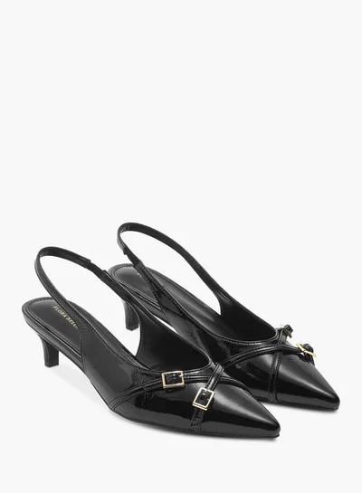 Flora Bella By Shoexpress Women Solid Pointed Toe Sandals with Elasticated Strap and Kitten Heels