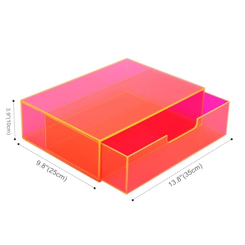 Gelite Acrylic Desk Organizer with Drawer for Makeup Vanity Stackable Desktop Storage Box for Office Supplies 138 x 98 x 39 Neon Pink - Image 3