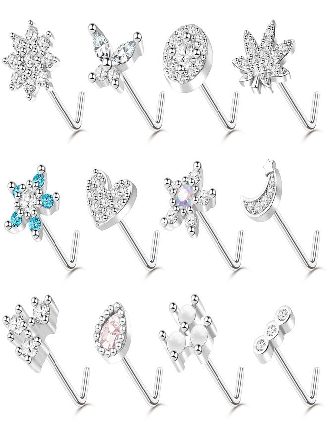 ONESING 12Pcs 20G Nose Rings StudsStainless Steel Nose Stud L Shaped with Flower Butterfly Moon Nose Rings Stud Body Piercing Jewelry for Women Men - Image 1