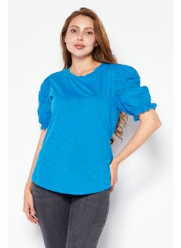 Women Round Neck Short Sleeves Solid Top,  Blue - pzsku/Z07F797FE591F8FC2DABDZ/45/_/1727187525/b58e430b-ecc4-4517-ac96-d3c7389486b4