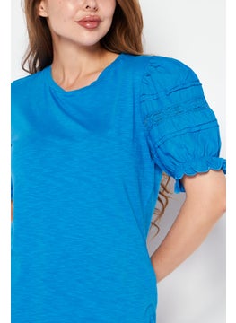 Women Round Neck Short Sleeves Solid Top,  Blue - pzsku/Z07F797FE591F8FC2DABDZ/45/_/1727187533/9efa6c1a-4a16-4332-8e43-98e9ea798a40