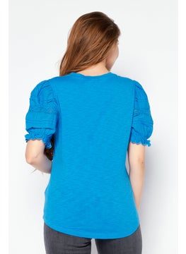 Women Round Neck Short Sleeves Solid Top,  Blue - pzsku/Z07F797FE591F8FC2DABDZ/45/_/1740319888/c44116e5-1150-488b-9ee4-437da8727401