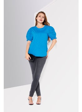 Women Round Neck Short Sleeves Solid Top,  Blue - pzsku/Z07F797FE591F8FC2DABDZ/45/_/1740320039/98edfec1-744e-424f-b6ac-1317ebb9b3d9