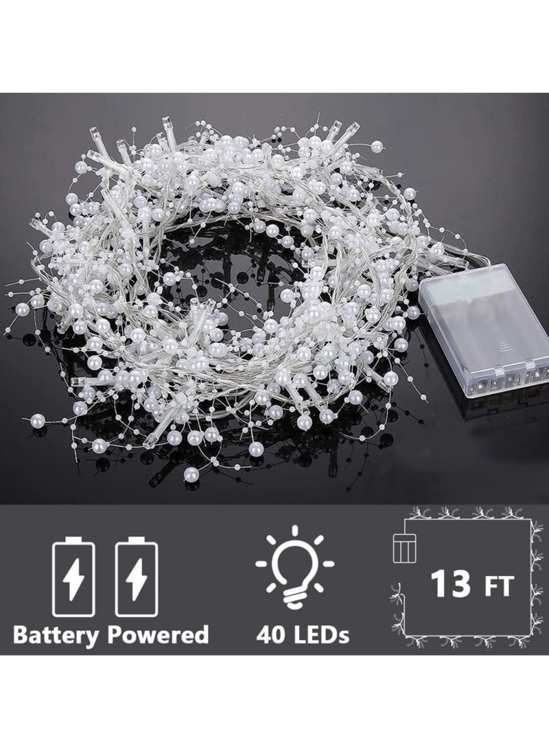 AUTOYSUR Christmas Ocean Pearl Beads String Lights, 10FT 30LED Lights Battery Powered Berry Beaded Garland Festive Wedding, Birthday Parties, New Year, DIY Home Mantel Decoration,White - Image 3