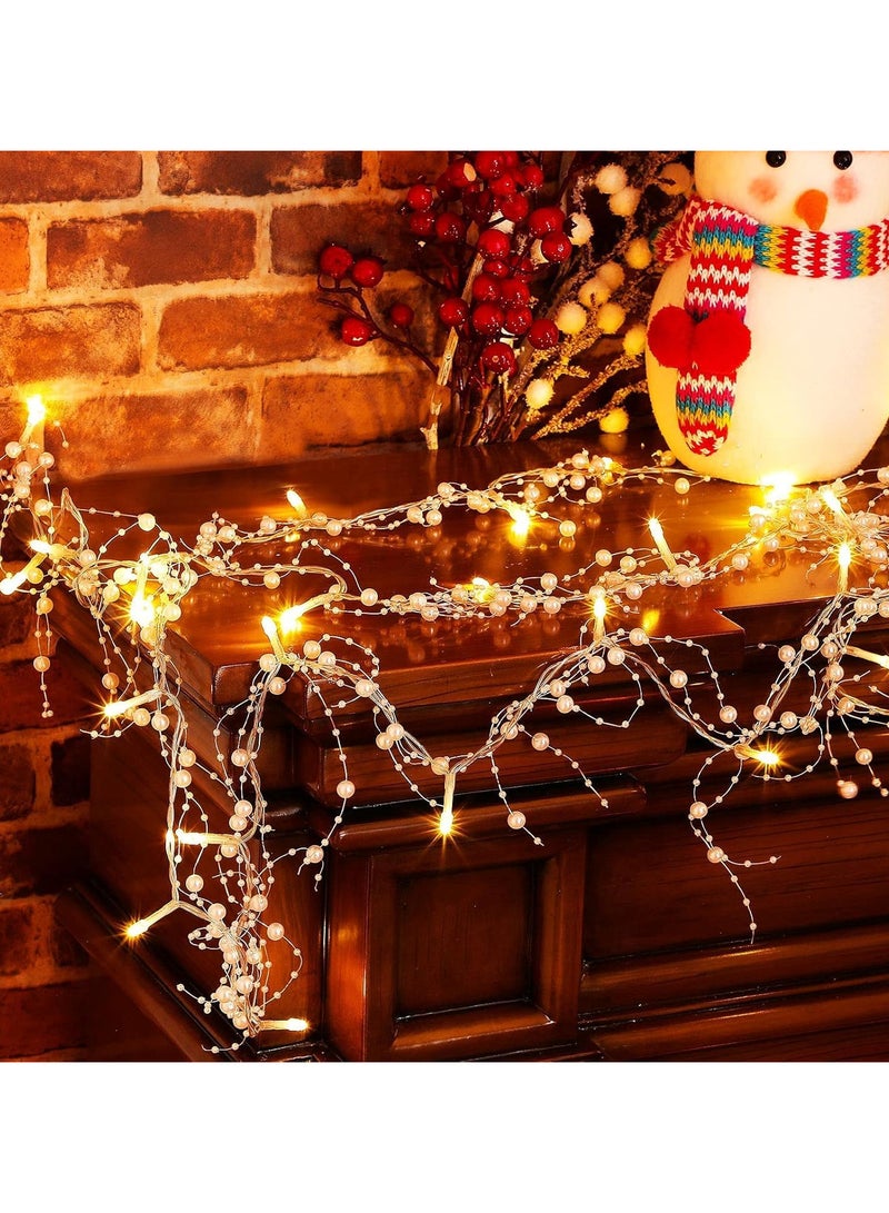 AUTOYSUR Christmas Ocean Pearl Beads String Lights, 10FT 30LED Lights Battery Powered Berry Beaded Garland Festive Wedding, Birthday Parties, New Year, DIY Home Mantel Decoration,White - Image 1