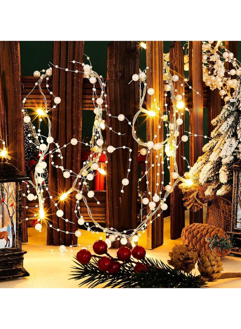 AUTOYSUR Christmas Ocean Pearl Beads String Lights, 10FT 30LED Lights Battery Powered Berry Beaded Garland Festive Wedding, Birthday Parties, New Year, DIY Home Mantel Decoration,White - Image 2