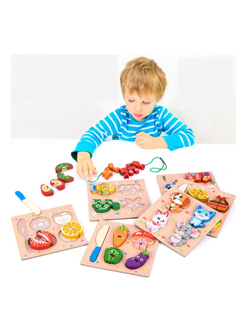 Cool Baby كتل خشبية قطع وسلسلة الألغاز، سلسلة الفاكهة - Image 3