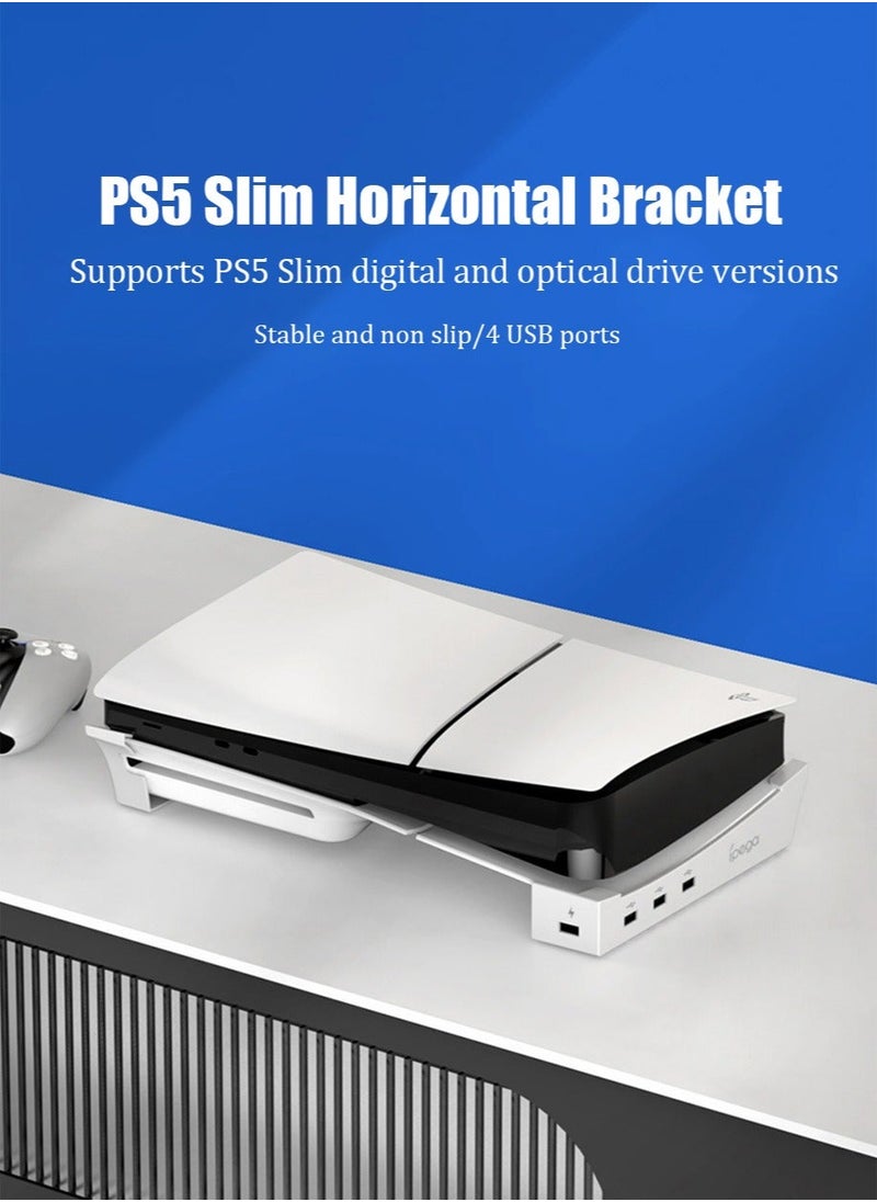 Ipega وحدة تحكم PS5 Slim مع موزع USB بأربعة منافذ للحامل الأفقي فقط، ملحقات حامل القاعدة لجهاز Playstation 5 Slim (إصدار القرص والإصدار الرقمي)، حامل لشحن وحدة تحكم PS5 (ليس لجهاز PS5 العادي)  - Image 2