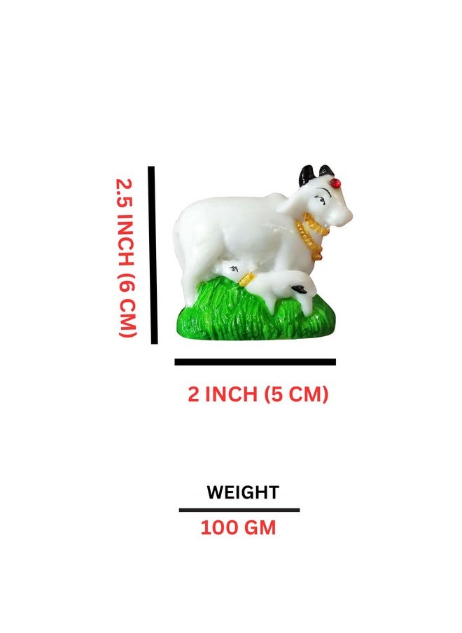 Salvus App SOLUTIONS Salvus APP SOLUTIONS Handmade Marble Kamdhenu Cow with Calf Spiritual Showpiece for Pooja, Table, Home, Office Decor & Car Dashboard (2.5 inch)  - Image 2