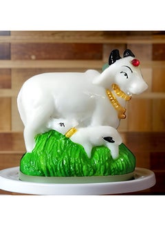 Salvus App SOLUTIONS Salvus APP SOLUTIONS Handmade Marble Kamdhenu Cow with Calf Spiritual Showpiece for Pooja, Table, Home, Office Decor & Car Dashboard (2.5 inch)  - Image 1