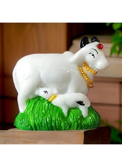 Salvus App SOLUTIONS Salvus APP SOLUTIONS Handmade Marble Kamdhenu Cow with Calf Spiritual Showpiece for Pooja, Table, Home, Office Decor & Car Dashboard (2.5 inch)  - Image 3