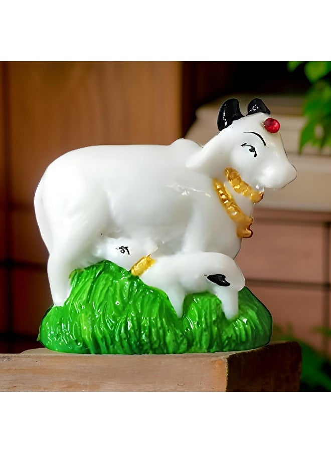 Salvus App SOLUTIONS Salvus APP SOLUTIONS Handmade Marble Kamdhenu Cow with Calf Spiritual Showpiece for Pooja, Table, Home, Office Decor & Car Dashboard (2.5 inch)  - Image 3