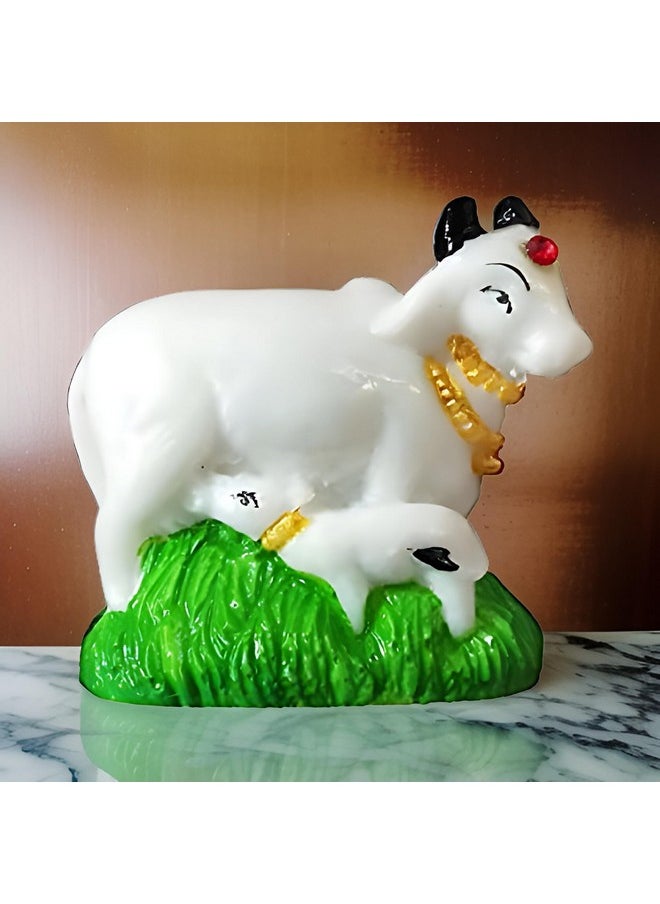 Salvus App SOLUTIONS Salvus APP SOLUTIONS Handmade Marble Kamdhenu Cow with Calf Spiritual Showpiece for Pooja, Table, Home, Office Decor & Car Dashboard (2.5 inch)  - Image 4