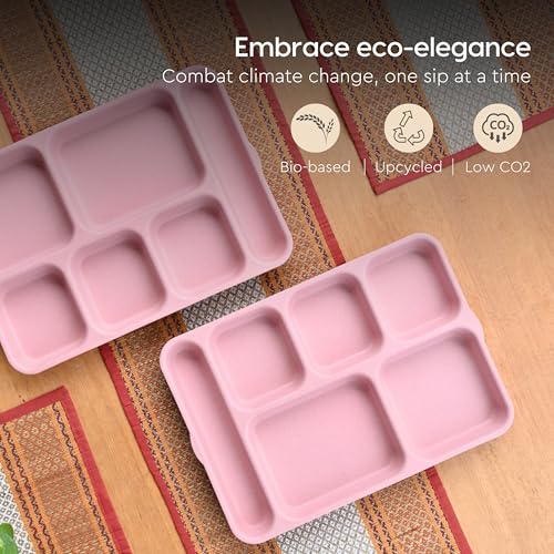 Eha Earth Friendly 6 Partition Plates | Set of 4 | 14 inch | Made with Rice Husk | Breakfast Plates | Lunch Plates | Unbreakable Dinner Plates Set | Microwave Safe | Multicolor - Image 5