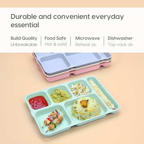 Eha Earth Friendly 6 Partition Plates | Set of 4 | 14 inch | Made with Rice Husk | Breakfast Plates | Lunch Plates | Unbreakable Dinner Plates Set | Microwave Safe | Multicolor - Image 4