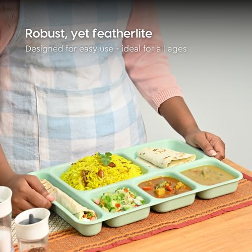 Eha Earth Friendly 6 Partition Plates | Set of 4 | 14 inch | Made with Rice Husk | Breakfast Plates | Lunch Plates | Unbreakable Dinner Plates Set | Microwave Safe | Multicolor - Image 3