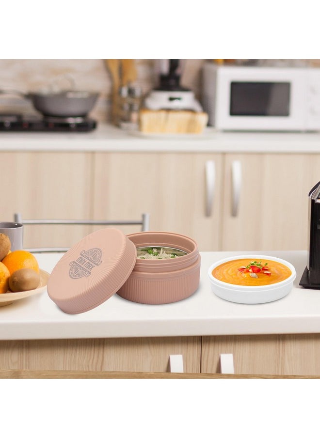JAYPEE JAYPEE Mini Max Lunch Box for School, Office, Ideal for Snacks and Meal, Keeps Food Hot & Fresh Insulated Stainless Steel Inner with Plastic Dish Inside for Office, College and Picnic, Peach, 500 ml  - Image 2