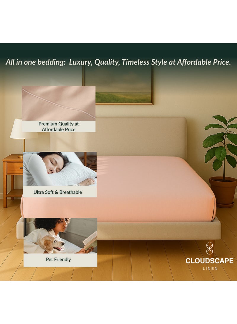 كلاود سكيب لينين Cloud Scape Linen 600 Thread Count Egyptian Cotton Fitted Sheet ( Queen, Sepia Rose) - Image 3