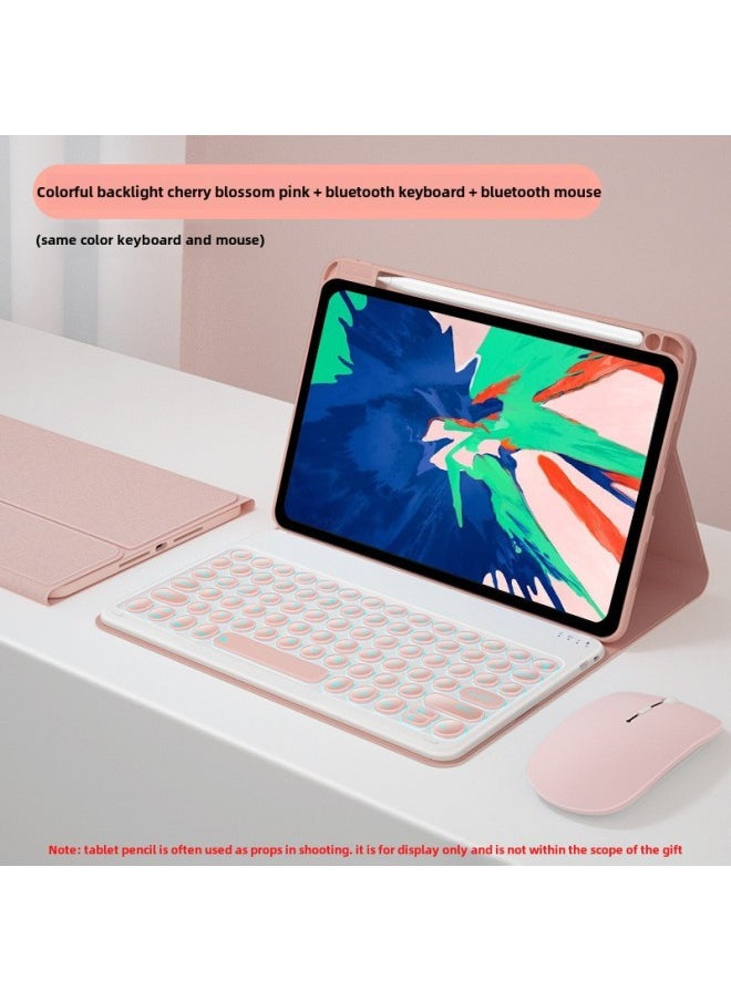Generic - For Huawei 2024 MatePad11.5S Bluetooth Keyboard SE Protective Case Honor X89pro Pen Slot Leather Case-Color:Cherry Blossom Powder + Round Cap Backlit Keyboard (charging Mouse For Free)-Product Type:Honor V9 11.5inch - Image 1