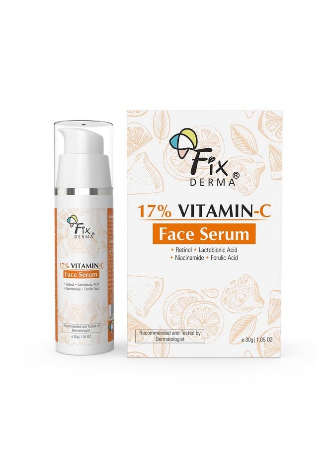 FIXDERMA 17% Vitamin C Face Serum For Glowing Skin Retinol Face Serum Skin Brightening Vit C Serum For Women And Men Anti Aging Night Face Serum Niacinamide Serum 30G  - Image 1