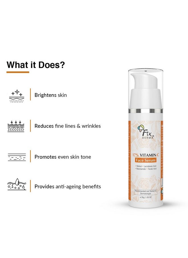 FIXDERMA 17% Vitamin C Face Serum For Glowing Skin Retinol Face Serum Skin Brightening Vit C Serum For Women And Men Anti Aging Night Face Serum Niacinamide Serum 30G  - Image 4