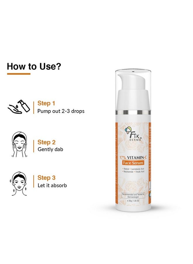 FIXDERMA 17% Vitamin C Face Serum For Glowing Skin Retinol Face Serum Skin Brightening Vit C Serum For Women And Men Anti Aging Night Face Serum Niacinamide Serum 30G  - Image 5