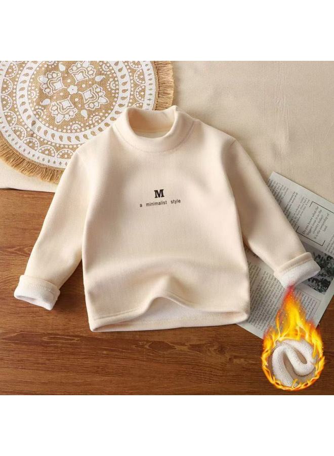 Children's Fleece-lined Base Shirt For Boys And Girls, Half-high Collar Top, Autumn And Winter Seamless Warm Long-sleeve T-shirt For Older Children