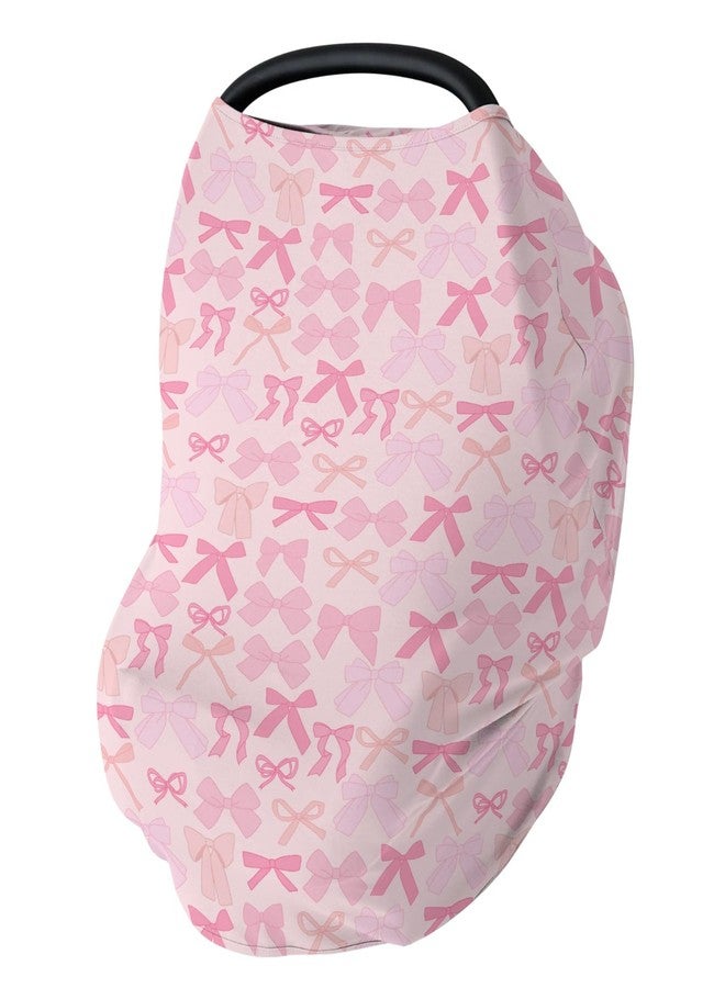 ZoUbqchY Girl Pink Bows Car Seat Covers for Baby Valentine Bows Stretchy 5-in-1 Cover Adjustable Infant Carseat Canopy Cover Spring Pink Ribbons Breathable Nursing Cover-Up - Image 1