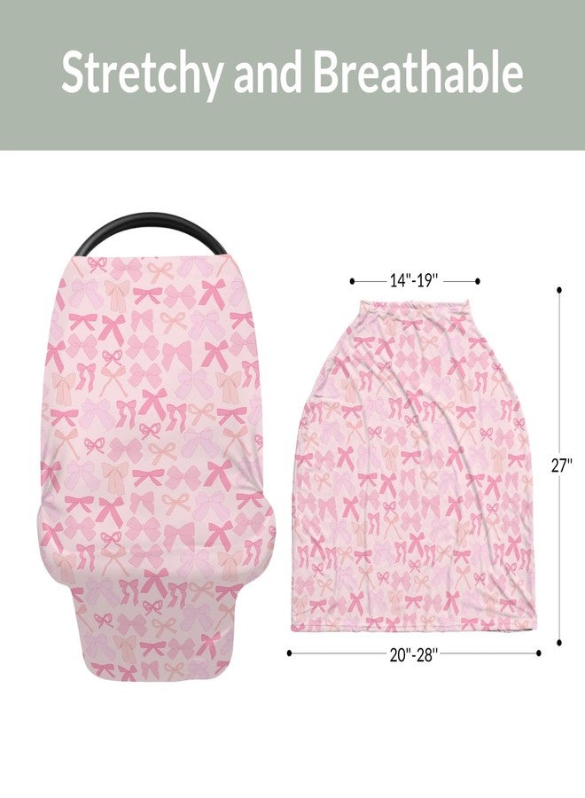 ZoUbqchY Girl Pink Bows Car Seat Covers for Baby Valentine Bows Stretchy 5-in-1 Cover Adjustable Infant Carseat Canopy Cover Spring Pink Ribbons Breathable Nursing Cover-Up - Image 5