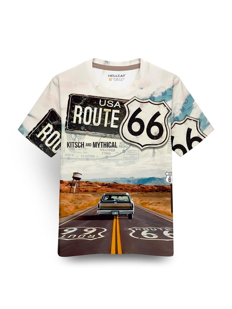 HELLCAT Trendy Front & Back Graphic Printed Cotton Blend Half Sleeve Premium Round Neck Tshirt for Boys Beige2 5-6 Years - Image 1