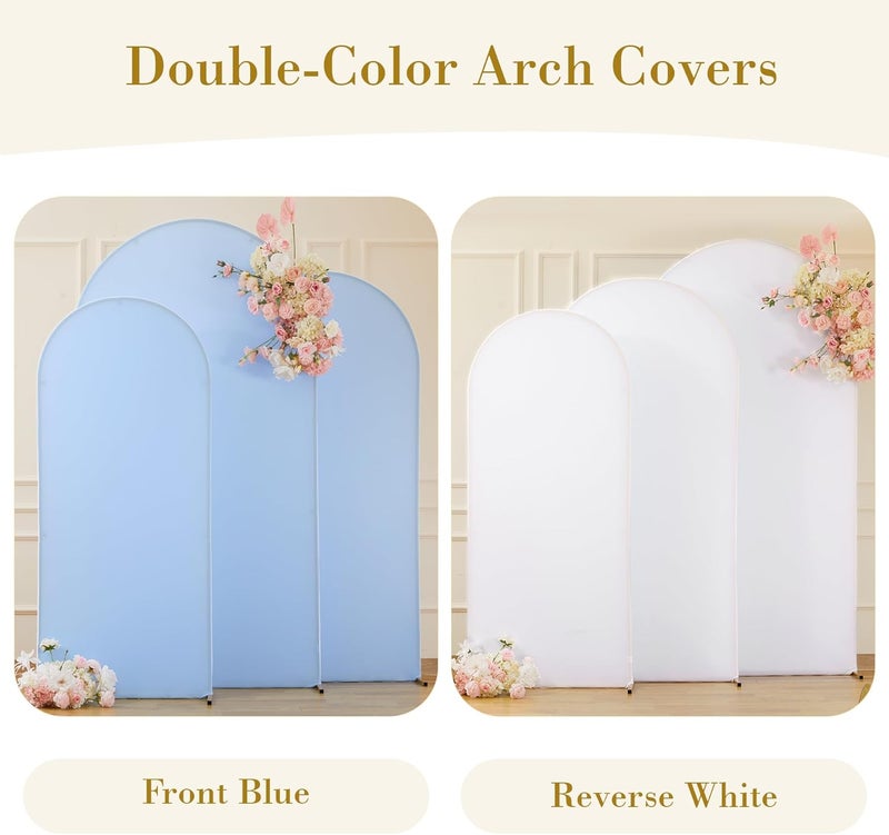 Suppromo White and Blue Arch Backdrop Cover Set of 3-6ft, 6.6ft, 7.2ft Arch Covers Stretchy Backdrop Spandex Baby Shower Arch Stand Covers for Birthday Party Wedding Bridal Shower Photo Background Decoration - Image 2