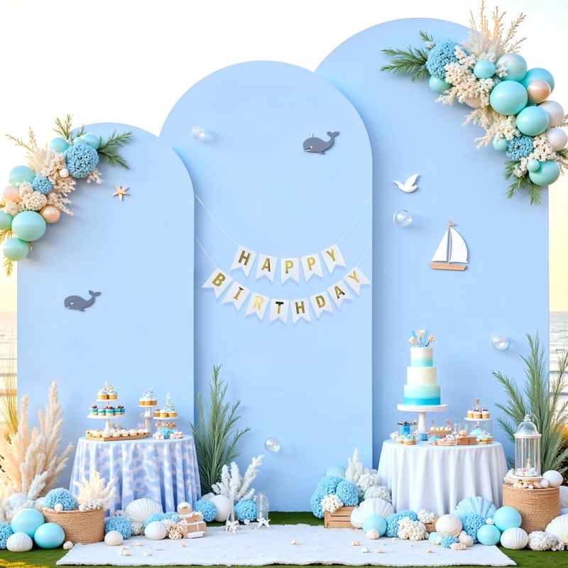 Suppromo White and Blue Arch Backdrop Cover Set of 3-6ft, 6.6ft, 7.2ft Arch Covers Stretchy Backdrop Spandex Baby Shower Arch Stand Covers for Birthday Party Wedding Bridal Shower Photo Background Decoration - Image 5