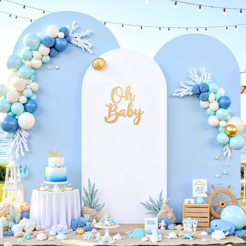 Suppromo White and Blue Arch Backdrop Cover Set of 3-6ft, 6.6ft, 7.2ft Arch Covers Stretchy Backdrop Spandex Baby Shower Arch Stand Covers for Birthday Party Wedding Bridal Shower Photo Background Decoration - Image 1