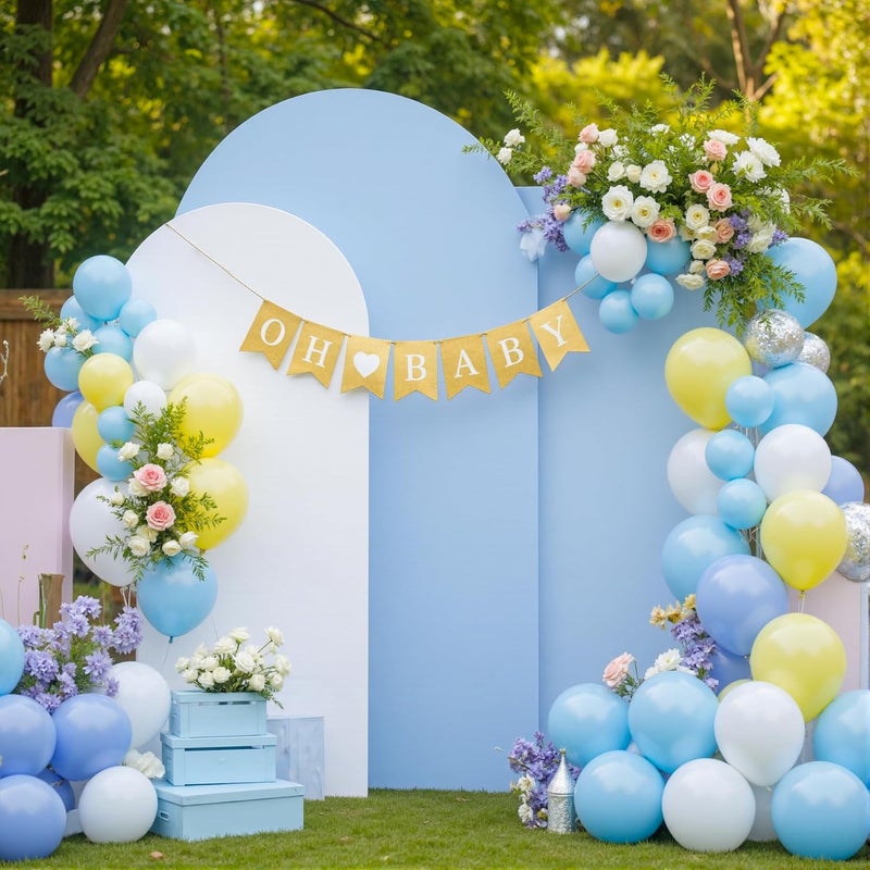 Suppromo White and Blue Arch Backdrop Cover Set of 3-6ft, 6.6ft, 7.2ft Arch Covers Stretchy Backdrop Spandex Baby Shower Arch Stand Covers for Birthday Party Wedding Bridal Shower Photo Background Decoration - Image 3