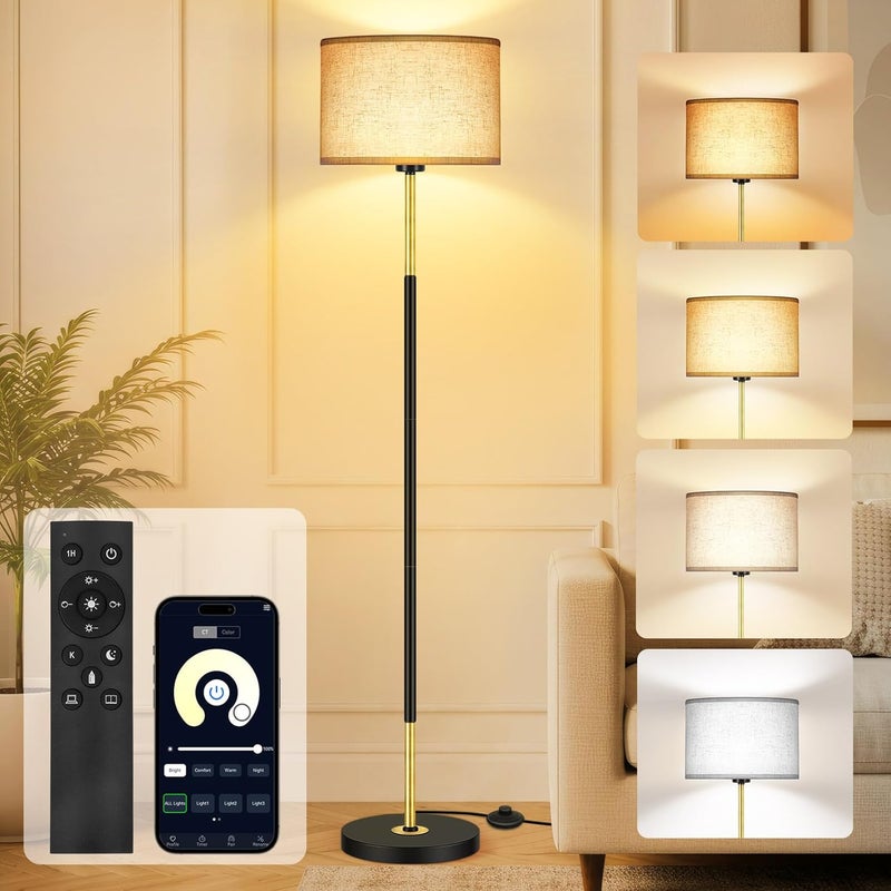 OUTON Modern LED Floor Lamp with Remote & APP Control, Dimmable & 3000K-6500K Adjustable Color Temperature, Standing Lamp with Memory Function Timer for Living Room Bedroom Office (Black & Gold) - Image 1