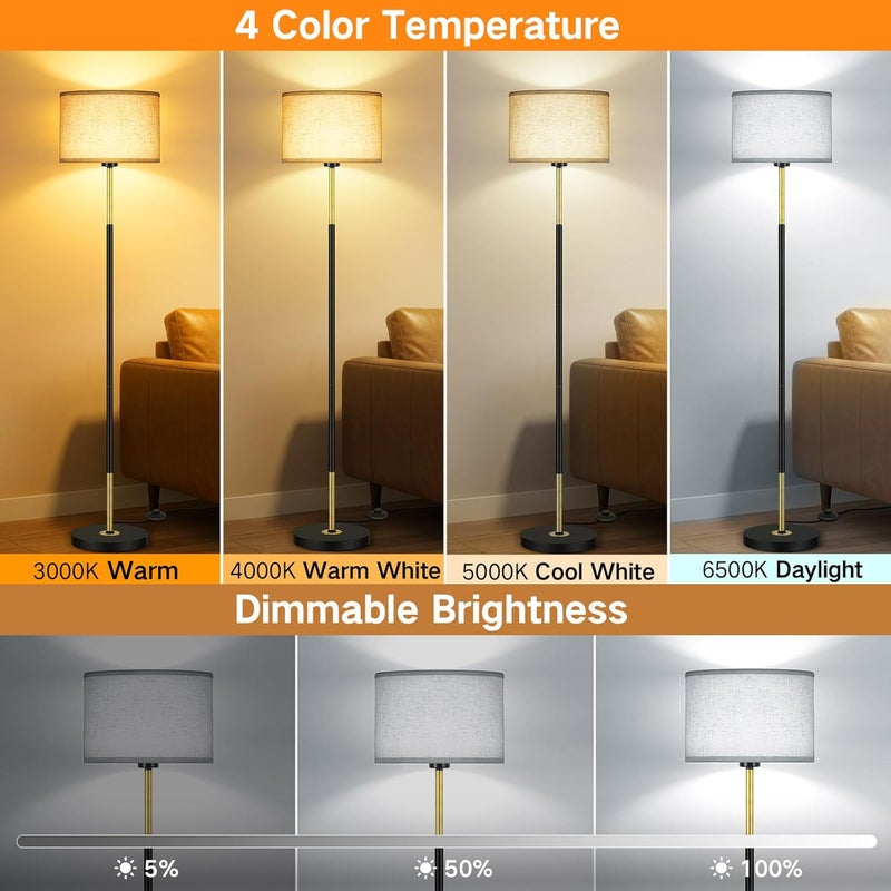 OUTON Modern LED Floor Lamp with Remote & APP Control, Dimmable & 3000K-6500K Adjustable Color Temperature, Standing Lamp with Memory Function Timer for Living Room Bedroom Office (Black & Gold) - Image 2