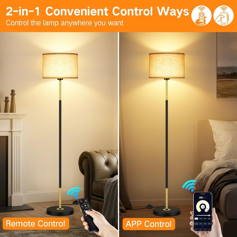OUTON Modern LED Floor Lamp with Remote & APP Control, Dimmable & 3000K-6500K Adjustable Color Temperature, Standing Lamp with Memory Function Timer for Living Room Bedroom Office (Black & Gold) - Image 3