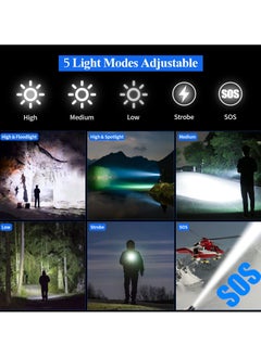 Fearlex Rechargeable Flashlight Led | 15000 lumens Torch Light with XHP70.2 Chip | IP67 Waterproof & Zoomable Flashlight | Tactical Flashlight with 5 Lighting modes for Camping & Hiking with 5000 mAh Battery  - Image 2