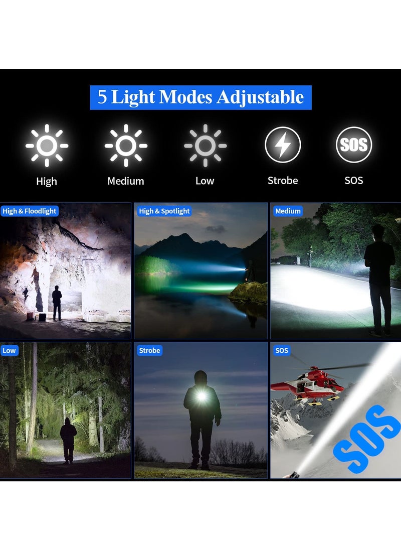 Fearlex - Rechargeable Flashlight Led | 15000 lumens Torch Light with XHP70.2 Chip | IP67 Waterproof & Zoomable Flashlight | Tactical Flashlight with 5 Lighting modes for Camping & Hiking with 5000 mAh Battery - Image 1