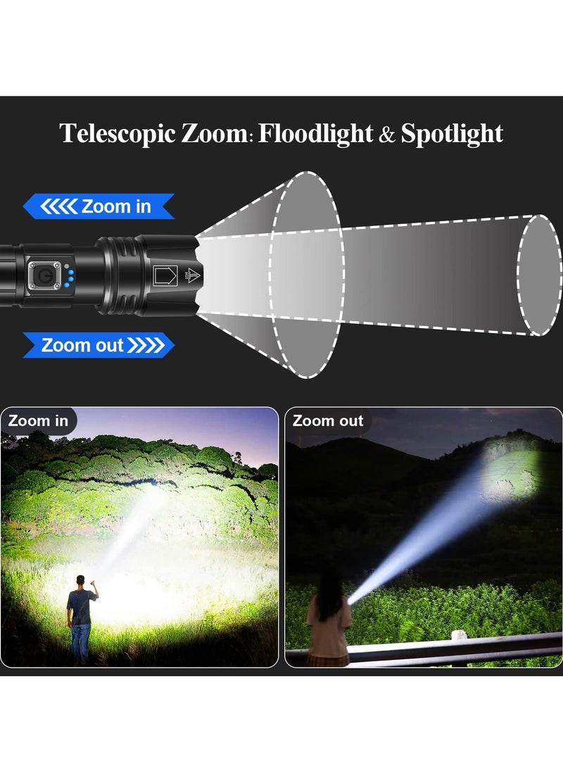 Fearlex - Rechargeable Flashlight Led | 15000 lumens Torch Light with XHP70.2 Chip | IP67 Waterproof & Zoomable Flashlight | Tactical Flashlight with 5 Lighting modes for Camping & Hiking with 5000 mAh Battery - Image 1