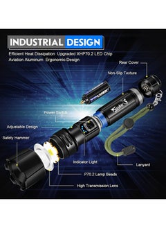 Fearlex Rechargeable Flashlight Led | 15000 lumens Torch Light with XHP70.2 Chip | IP67 Waterproof & Zoomable Flashlight | Tactical Flashlight with 5 Lighting modes for Camping & Hiking with 5000 mAh Battery  - Image 4