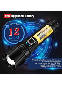 Fearlex Rechargeable Flashlight Led | 15000 lumens Torch Light with XHP70.2 Chip | IP67 Waterproof & Zoomable Flashlight | Tactical Flashlight with 5 Lighting modes for Camping & Hiking with 5000 mAh Battery  - Image 5