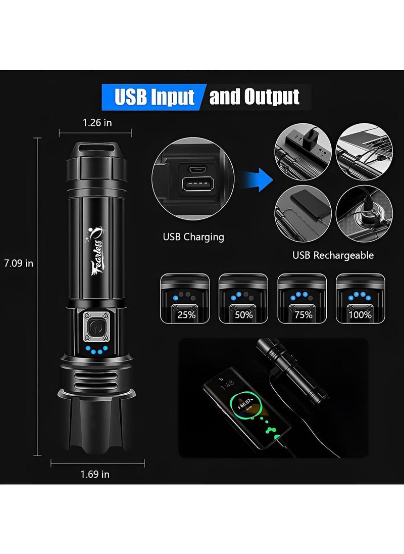 Fearlex - Rechargeable Flashlight Led | 15000 lumens Torch Light with XHP70.2 Chip | IP67 Waterproof & Zoomable Flashlight | Tactical Flashlight with 5 Lighting modes for Camping & Hiking with 5000 mAh Battery - Image 1